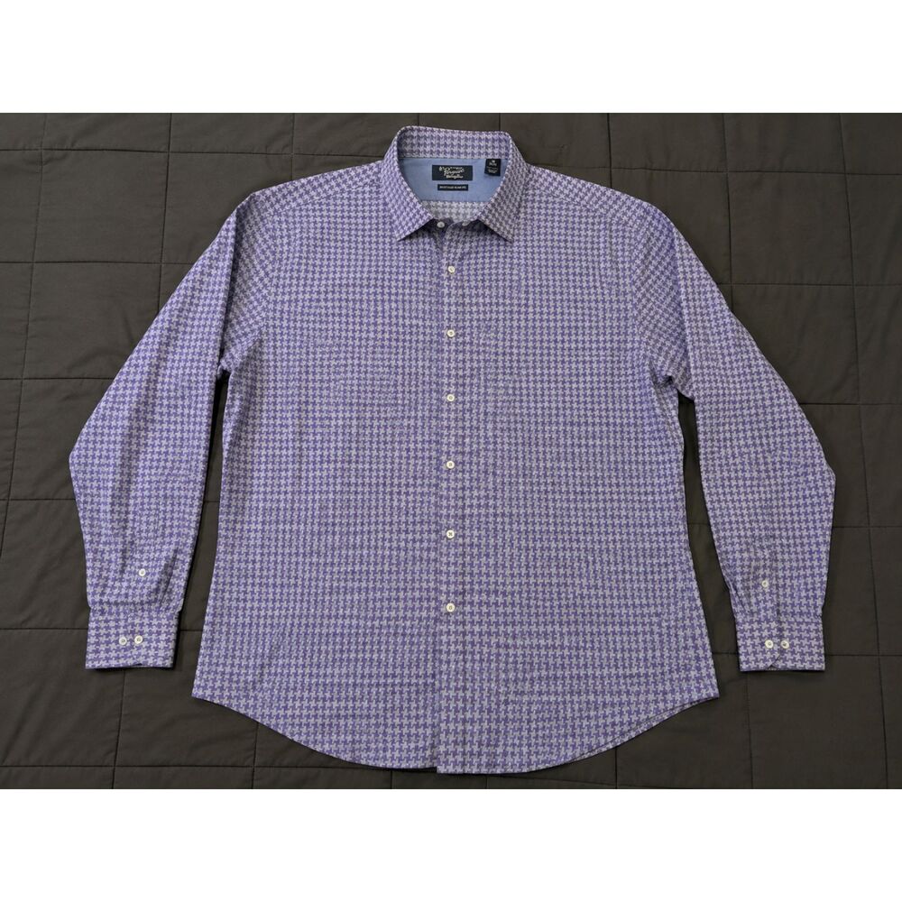 Original Penguin Heritage Slim Fit Shirt Mens 18x35 Purple Houndstooth Cotton